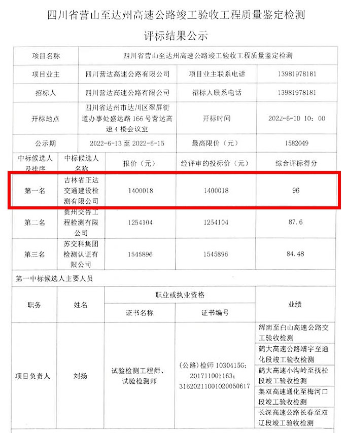喜|子公司中標四川省營山至達州高速公路竣工驗收工程質量鑒定檢測