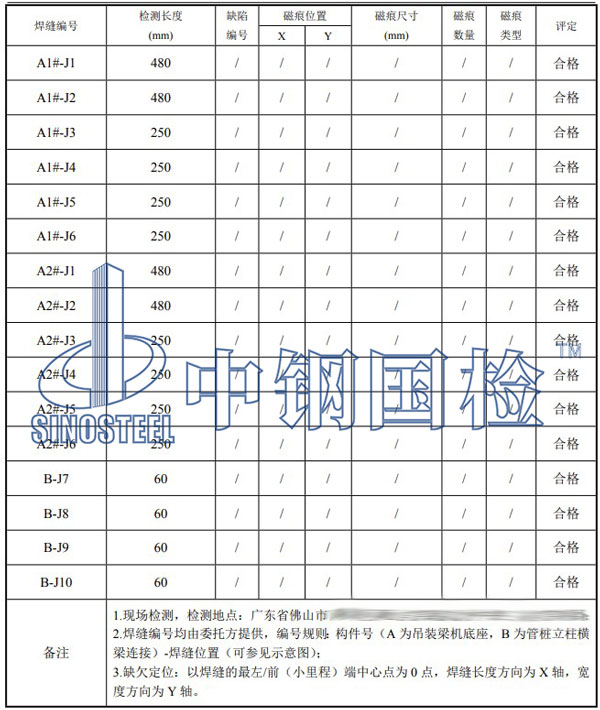 焊縫探傷檢測項目結(jié)果